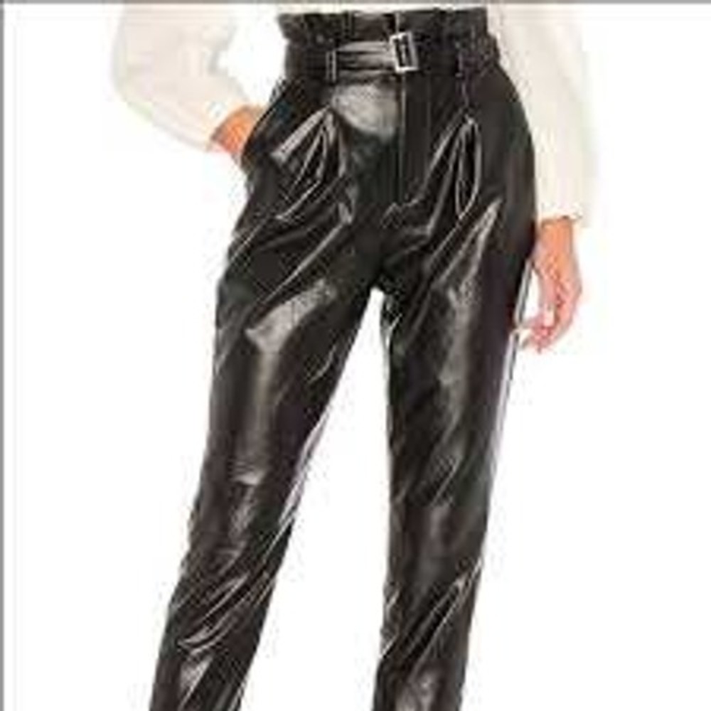 $158 Majorelle Faux Leather Paperbag Pants S Black Excellent Belted Tapered